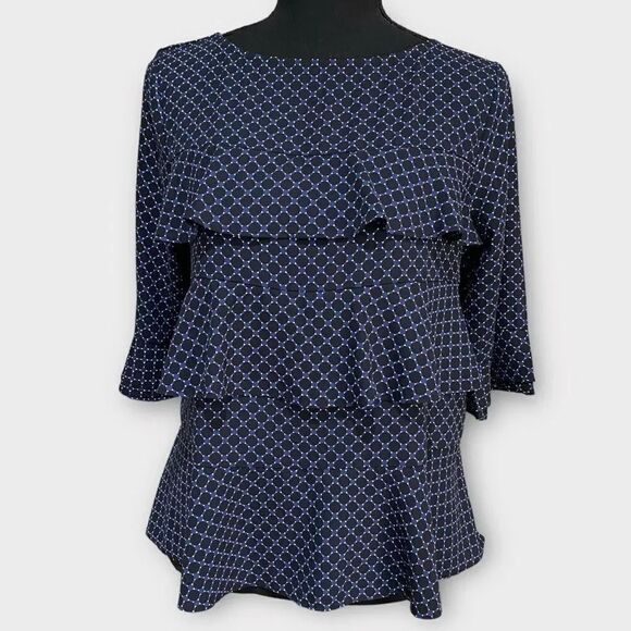 Ann Taylor Blue Layered Ruffle Tiered Peplum Blouse Women’s Size SP - Picture 2 of 7